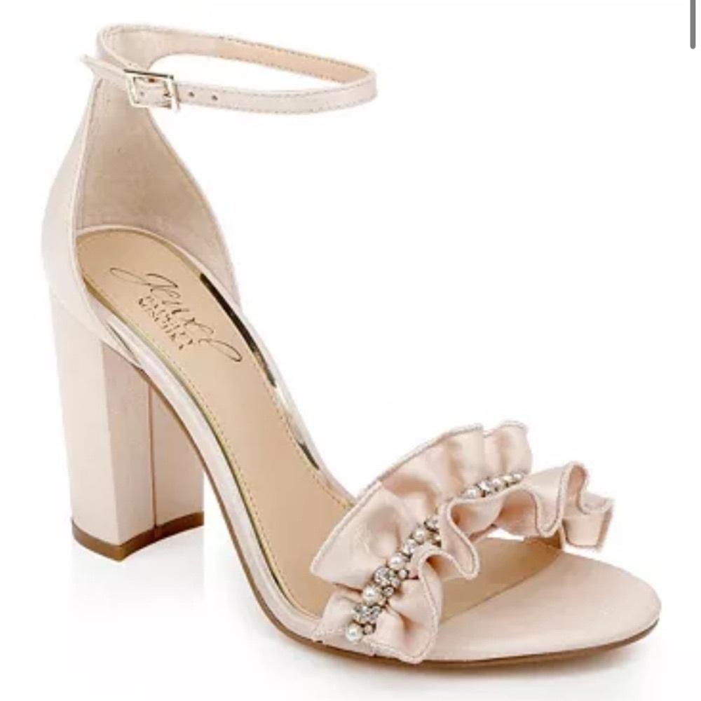 Jewel Badgley Mischka satin block heel sandals size 6.5 bridal wedding shoes
